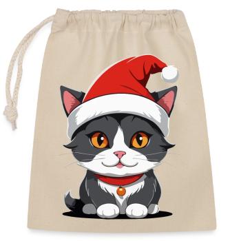Chat Noël - Sac cadeau en coton avec cordon (25 x 30 cm) - nature - Devant