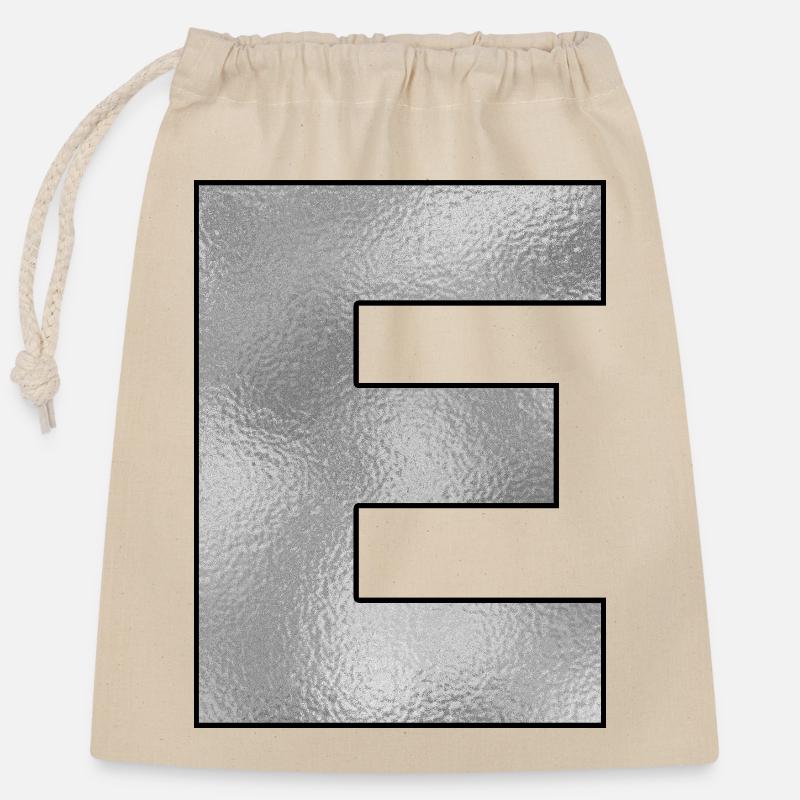 Letter E Silver - Closable cotton gift bag (25x30cm) - nature