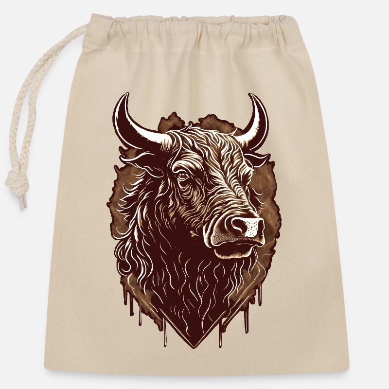 Tête de taureau - Sac cadeau en coton avec cordon (25 x 30 cm) - nature