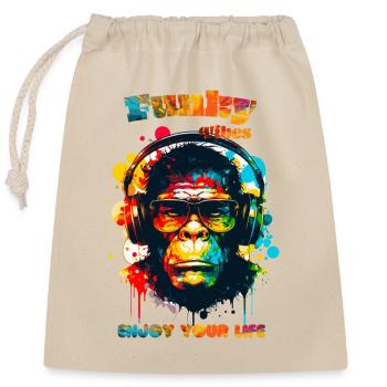 Funky vibes. enjoy your life. Singe - Sac cadeau en coton avec cordon (25 x 30 cm) - nature - Devant
