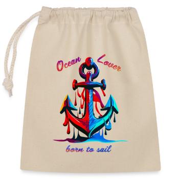 Ocean Lover, Born to sail. Ancre Marine - Sac cadeau en coton avec cordon (25 x 30 cm) - nature - Devant