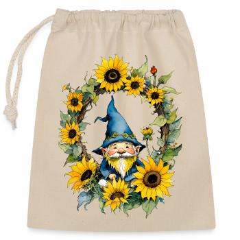 Sonnenblumen-Gnom - Verschließbarer Geschenkbeutel aus Baumwolle (25x30cm) - Natur - Vorne