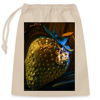 Strawberry, technical, high-tech, illustration, gold - Closable cotton gift bag (25x30cm) - nature - Front