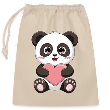 Baby Panda with Heart - Closable cotton gift bag (25x30cm) - nature - Front