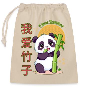 I love bamboo panda - Closable cotton gift bag (25x30cm) - nature - Front
