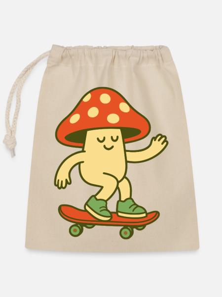 Shroom on Wheels - Verschließbarer Geschenkbeutel aus Baumwolle (25x30cm) - Natur