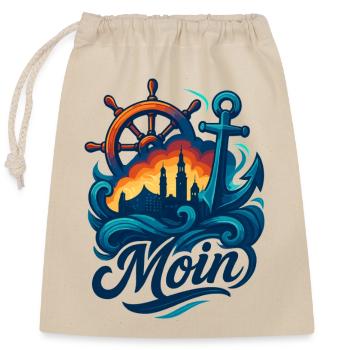 Hamburg Moin Stadt Silhouette Anker Hafen Geschenk - Verschließbarer Geschenkbeutel aus Baumwolle (25x30cm) - Natur - Vorne