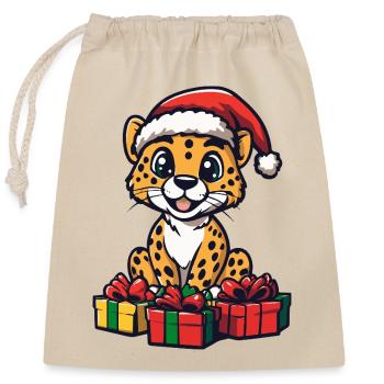 Cadeaux de Noël guépard - Sac cadeau en coton avec cordon (25 x 30 cm) - nature - Devant