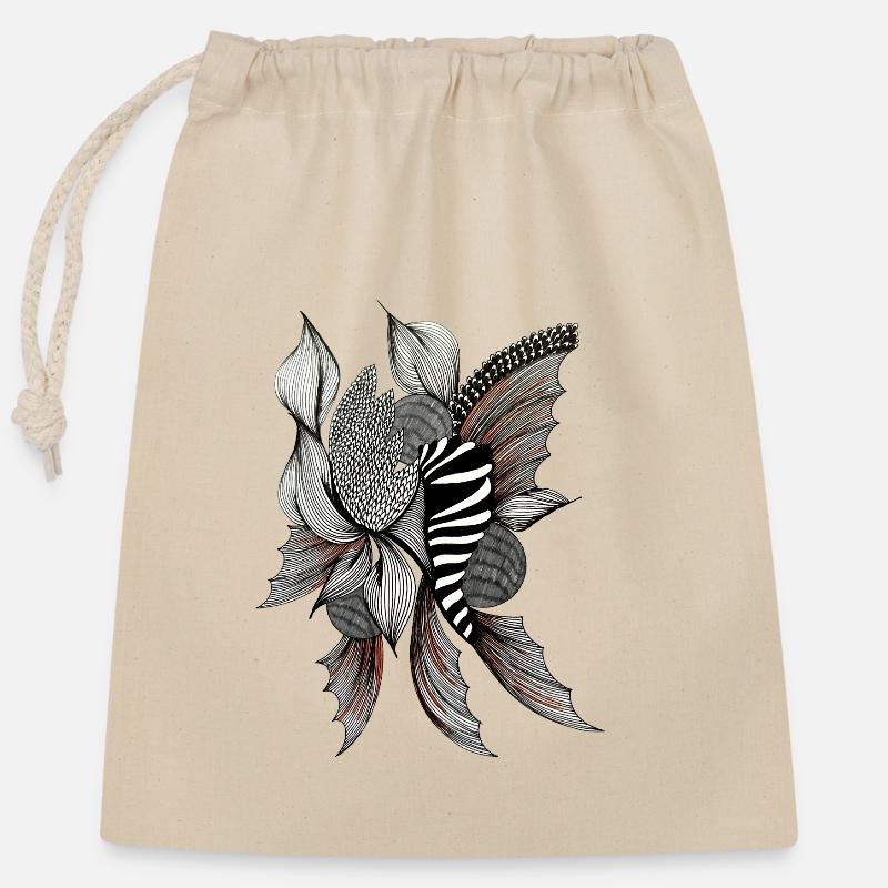 Illustration de fleur de zèbre en noir et blanc - Sac cadeau en coton avec cordon (25 x 30 cm) - nature