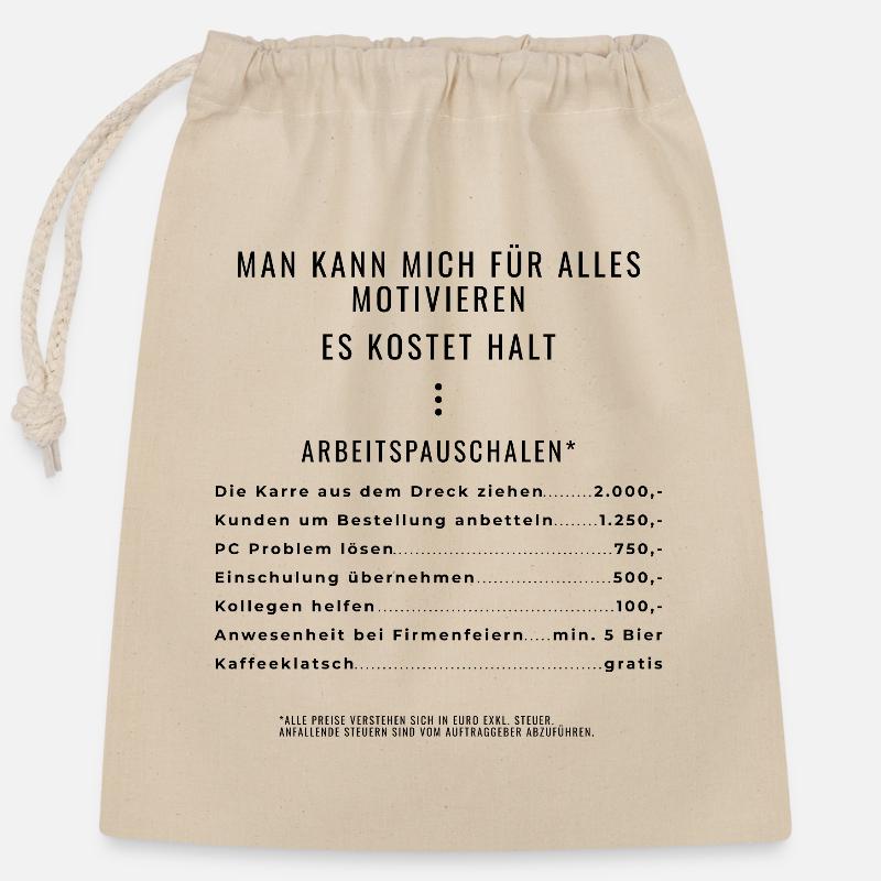 Motivation durch Pauschalen Backprint - Verschließbarer Geschenkbeutel aus Baumwolle (25x30cm) - Natur