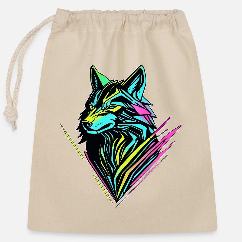 Neon Wolf – Cyber-Geist - Verschließbarer Geschenkbeutel aus Baumwolle (25x30cm) - Natur