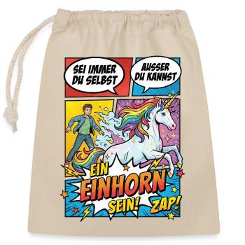 Unicorn power in pop comics - Closable cotton gift bag (25x30cm) - nature - Front