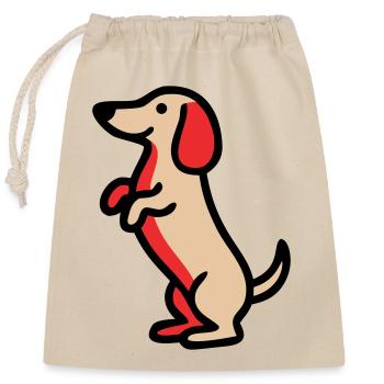 Süßer Dackel Hund Männchen Comic - Verschließbarer Geschenkbeutel aus Baumwolle (25x30cm) - Natur - Vorne