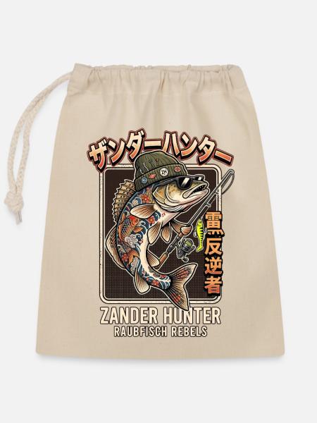 Zander Angler - Verschließbarer Geschenkbeutel aus Baumwolle (25x30cm) - Natur