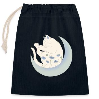 Chat sur la lune - Sac cadeau en coton avec cordon (25 x 30 cm) - bleu marine - Devant