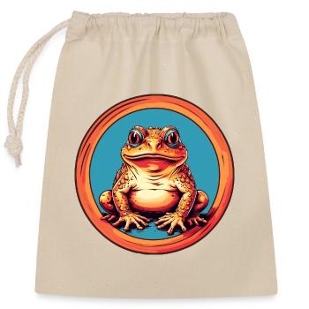 Frosch mit Mütze auf Farbklecksen - Verschließbarer Geschenkbeutel aus Baumwolle (25x30cm) - Natur - Vorne