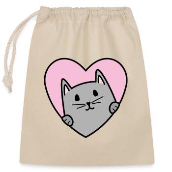 Cœur de chat - Sac cadeau en coton avec cordon (25 x 30 cm) - nature - Devant