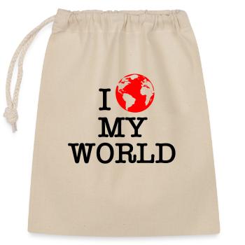 I love my world - Closable cotton gift bag (25x30cm) - nature - Front