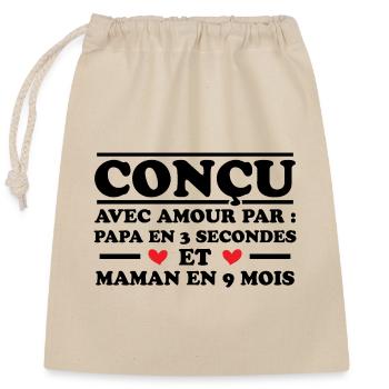 Conçu avec amour par papa et maman en 9 mois - Sac cadeau en coton avec cordon (25 x 30 cm) - nature - Devant