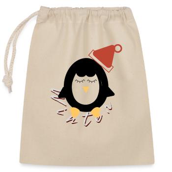 Pingouin en hiver - Sac cadeau en coton avec cordon (25 x 30 cm) - nature - Devant