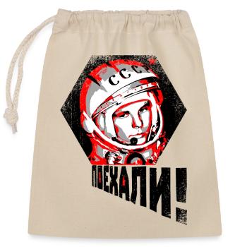 Gagarin - LET'S GO! - Verschließbarer Geschenkbeutel aus Baumwolle (25x30cm) - Natur - Vorne