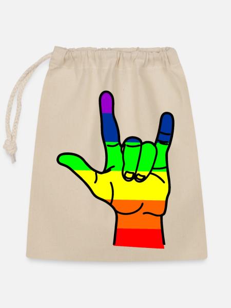 Regenbogen Hand Respekt - Verschließbarer Geschenkbeutel aus Baumwolle (25x30cm) - Natur