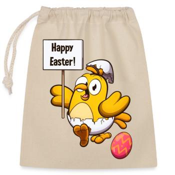 Mignon petit poussin de Pâques avec signe - Sac cadeau en coton avec cordon (25 x 30 cm) - nature - Devant