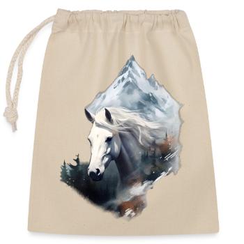 Cheval Blanc dans les Montagnes enneigées - Sac cadeau en coton avec cordon (25 x 30 cm) - nature - Devant