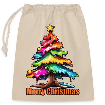 Weihnachtsbaum / Tanne / Christbaumkugeln / Stern - Verschließbarer Geschenkbeutel aus Baumwolle (25x30cm) - Natur - Vorne