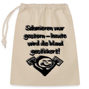 Heute wird gestickert - Verschließbarer Geschenkbeutel aus Baumwolle (25x30cm) - Natur - Vorne