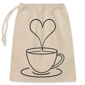 Tasse à café minimaliste coeur, amour, cadeau - Sac cadeau en coton avec cordon (25 x 30 cm) - nature - Devant