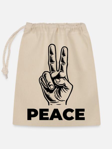 Peace – Statement mit Handzeichen - Verschließbarer Geschenkbeutel aus Baumwolle (25x30cm) - Natur