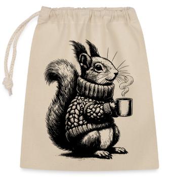 Eichhörnchen mit Tee - Verschließbarer Geschenkbeutel aus Baumwolle (25x30cm) - Natur - Vorne