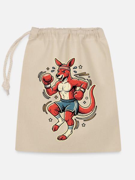 Känguru Boxer - Verschließbarer Geschenkbeutel aus Baumwolle (25x30cm) - Natur
