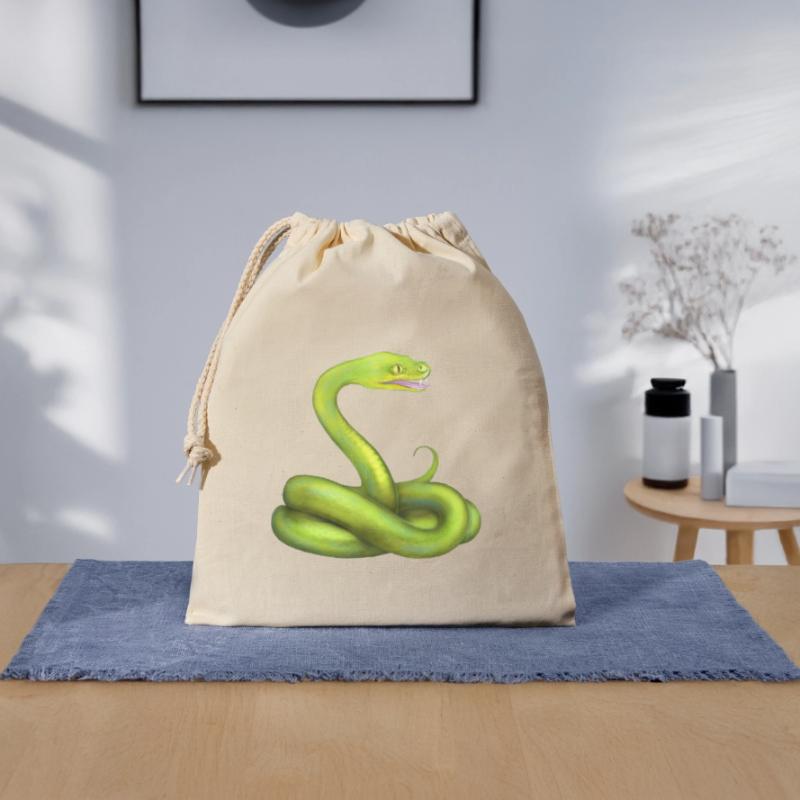 L’animal de la jungle du serpent python vert Sac cadeau en coton avec cordon (25 x 30 cm)