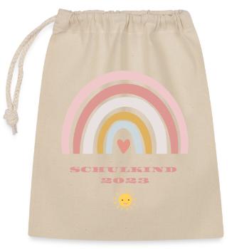SCHULKIND 2023 - Verschließbarer Geschenkbeutel aus Baumwolle (25x30cm) - Natur - Vorne