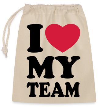 I love my team - Closable cotton gift bag (25x30cm) - nature - Front