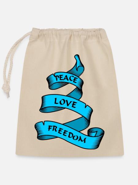 Frieden Liebe Freiheit blau - Verschließbarer Geschenkbeutel aus Baumwolle (25x30cm) - Natur