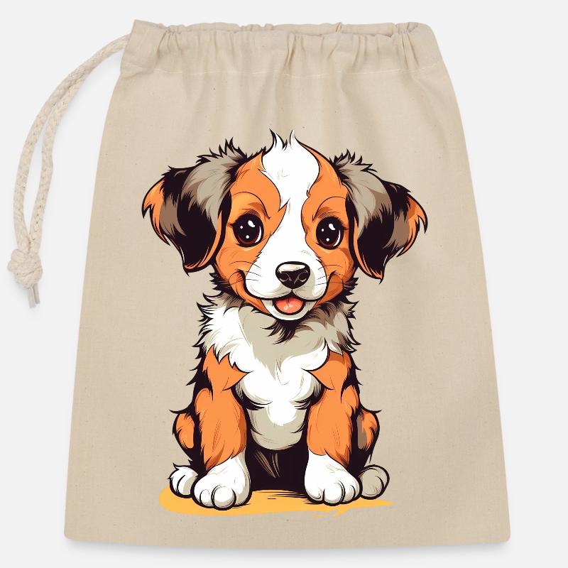 Chiot mignon - Sac cadeau en coton avec cordon (25 x 30 cm) - nature