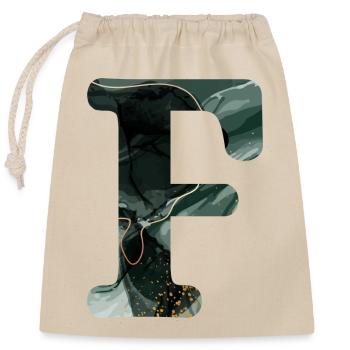 Letter f marbled green - Closable cotton gift bag (25x30cm) - nature - Front