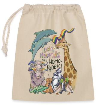 « Seuls les humains sont homophobes » Pride Animals - Sac cadeau en coton avec cordon (25 x 30 cm) - nature - Devant