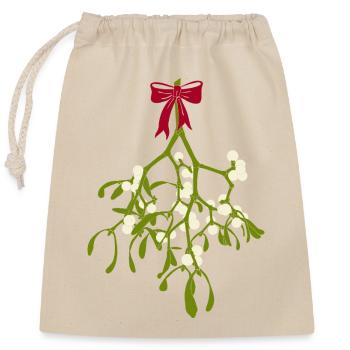 Mistletoe with red ribbon - Christmas decoration - Closable cotton gift bag (25x30cm) - nature - Front