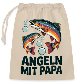 Pêche avec le motif de la famille papa - Sac cadeau en coton avec cordon (25 x 30 cm) - nature - Devant