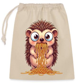 Süßer Igel mit Spaghetti tollpatschig Cartoon  - Verschließbarer Geschenkbeutel aus Baumwolle (25x30cm) - Natur - Vorne