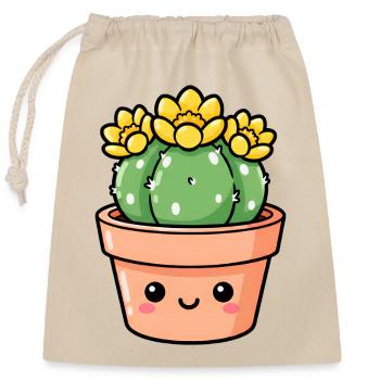 Kawaii Cactus in Sunny Flower Pot - Closable cotton gift bag (25x30cm) - nature - Front