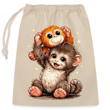 Mème japonais du Singe Mignon - Sac cadeau en coton avec cordon (25 x 30 cm) - nature - Devant
