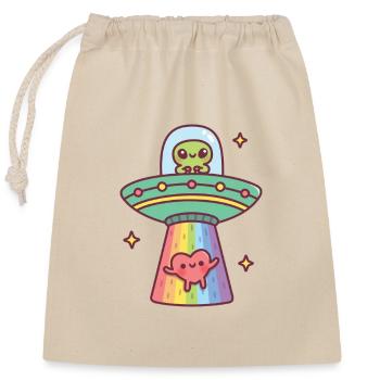 Funny Alien UFO Abducting Cute Heart - Closable cotton gift bag (25x30cm) - nature - Front
