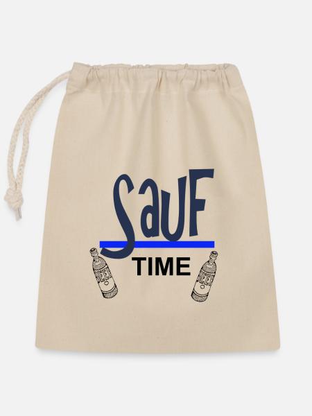 Sauf-Time-Logo mit Blauer Unterstreichung - Verschließbarer Geschenkbeutel aus Baumwolle (25x30cm) - Natur
