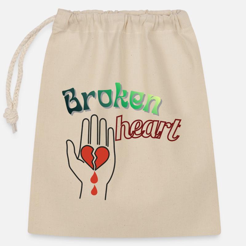 Hand with a broken heart - Closable cotton gift bag (25x30cm) - nature
