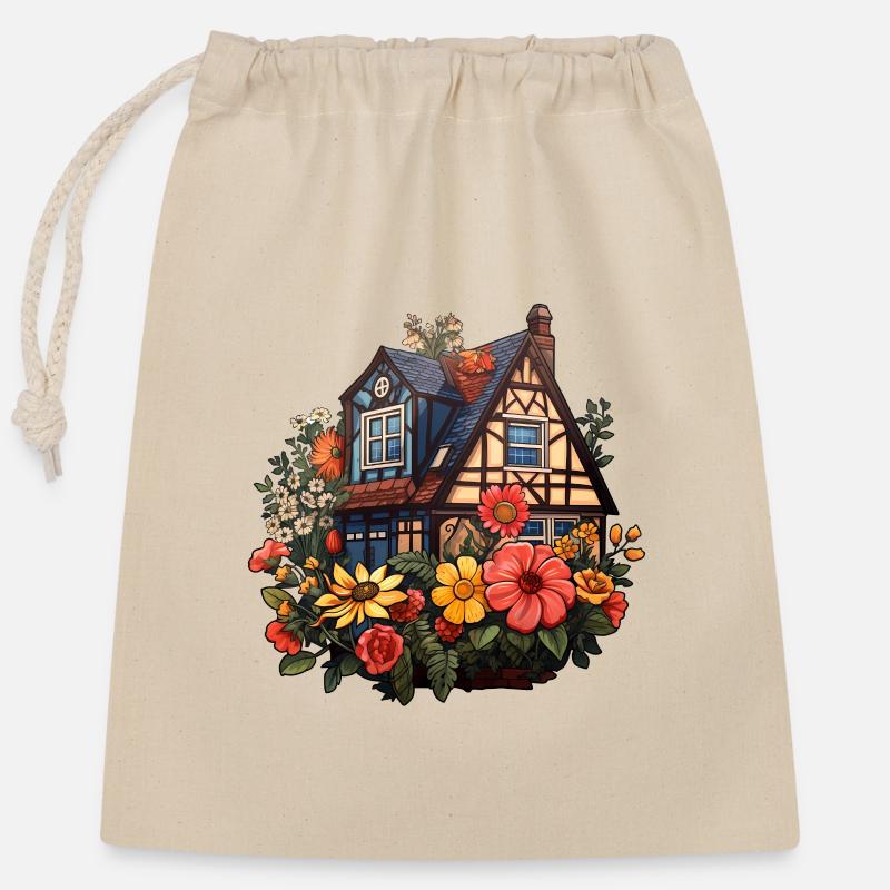 Ernhaus Blumen - Verschließbarer Geschenkbeutel aus Baumwolle (25x30cm) - Natur